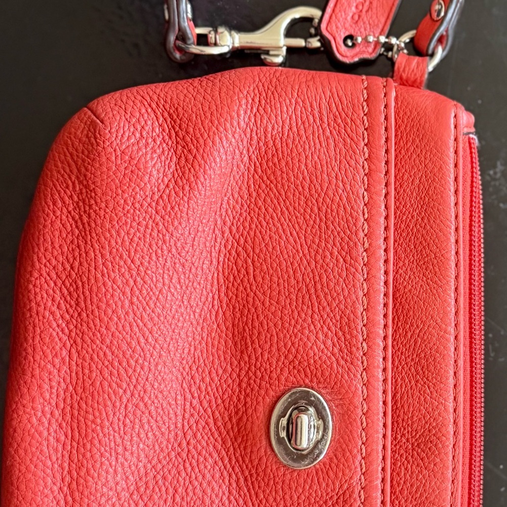 Coach Orange Pebble- Leather Convertible Wristlet
